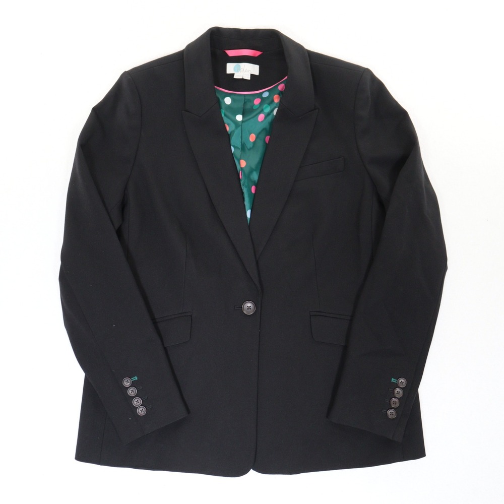Boden Black Blazer Women 16R Single Button Polka Dot Lining Professional Career